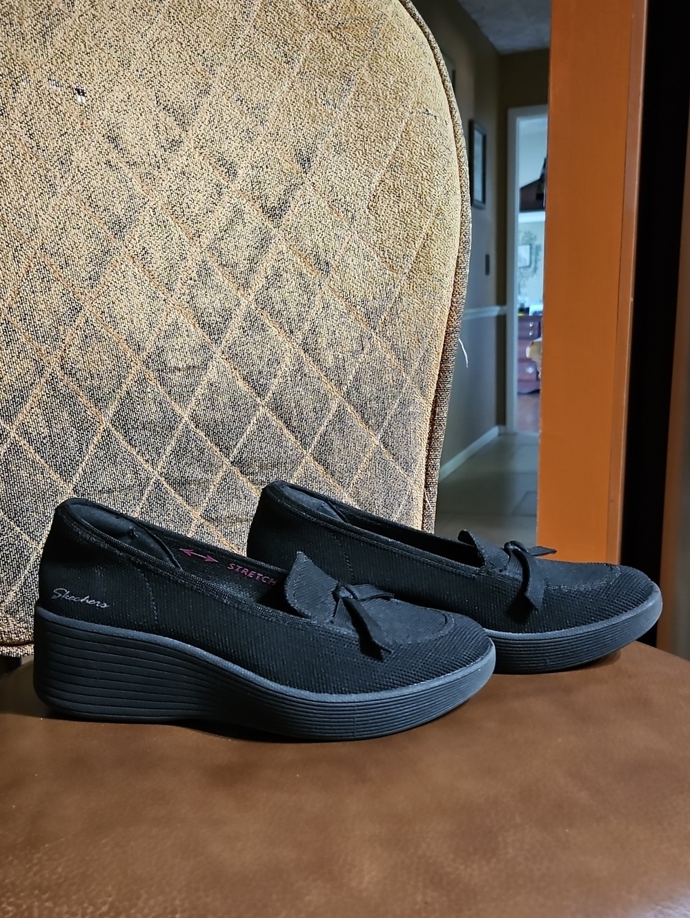 Skechers Relaxed Fit Parallel Lite Soaring Softly Slip On Wedges Shoes Black